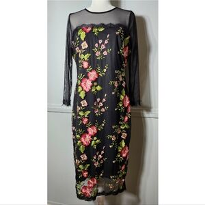 Elegant Black Lace Floral Embroidered Dress